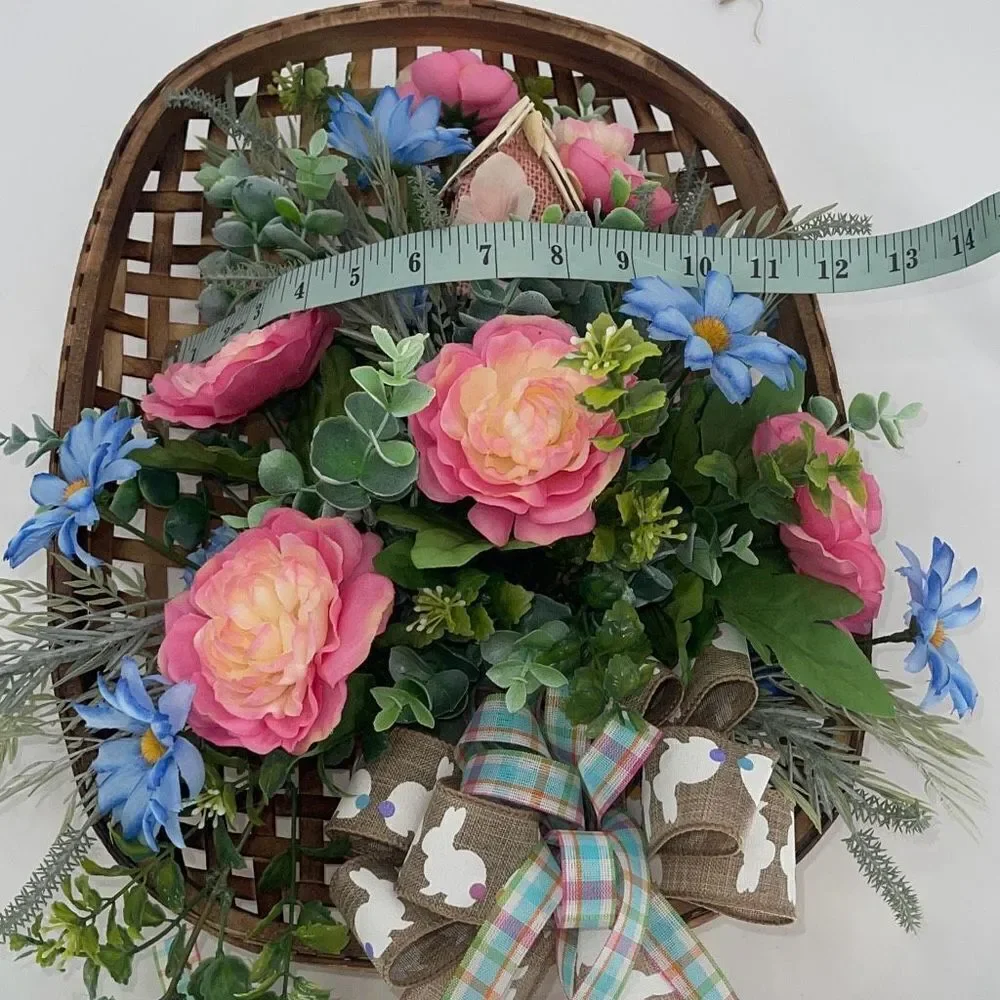 Floral Spring Easter Tobacco Basket Wall Door Decoration Handmade by Me New Pink